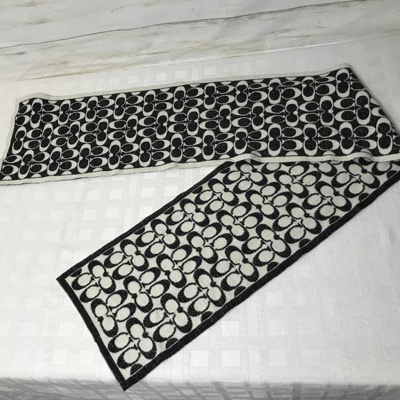 NWT! Signature Coach WOOL Scarf Monogram Black White METALLIC 53" x 8 1/4" bag - Picture 1 of 10